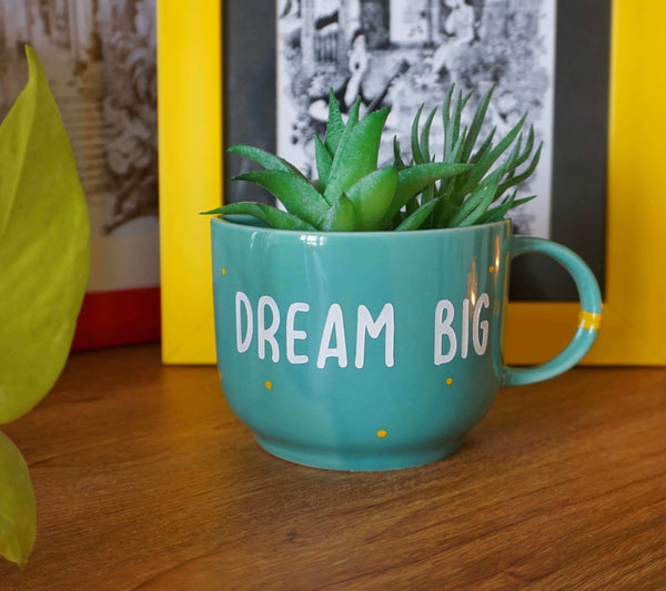 Dream Big Cup Planters - Affirmation Mug Planters -   Wall Garden Decor - Balcony Decor - Succulent Planter - Small Pot - Plant Lover Gifts - Desk Decor - Buy Online India - Free Shipping